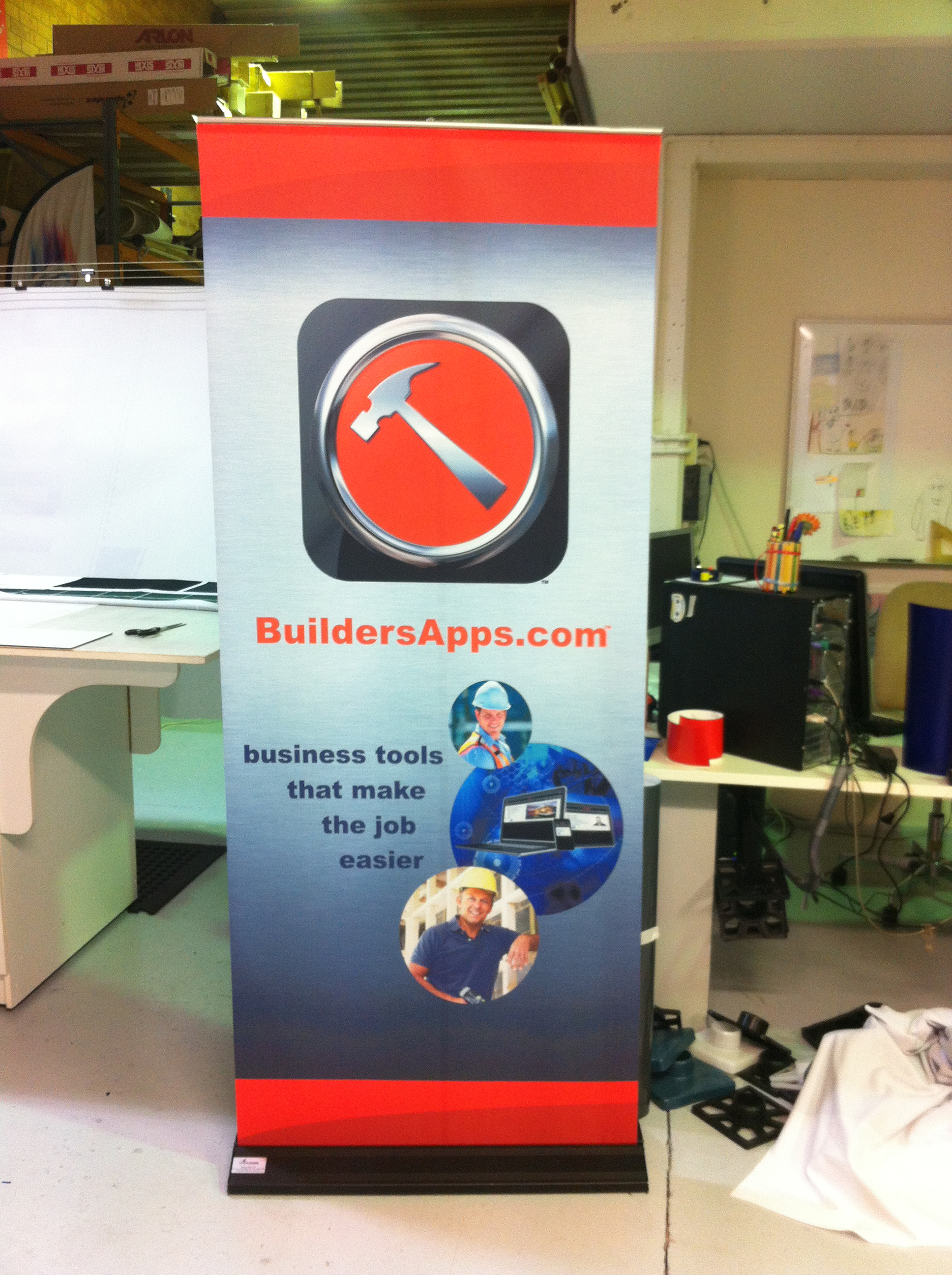 Jmac Graphics, Signage, Indoor, Fabric Printing, Office, Pull Up Banner, Builders Apps